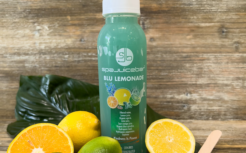 SpaJuiceBar Blu Lemonade made from natural ingredients, no artificial color, additive or concentratess
