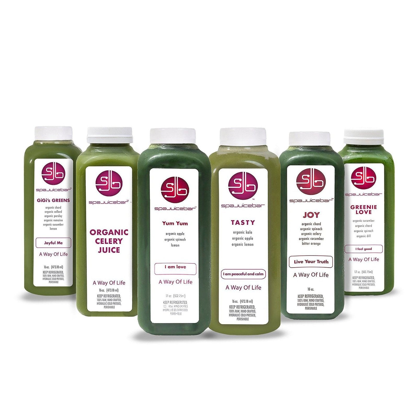 SpaJuiceBar's Green Juice Cleanse consist of 6 green juices per day. You choose