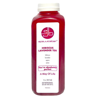 SpaJuiceBar Hibiscus Lavender Tea is refreshing with the ingredients  of hibiscus, lavender, agave and filtered water